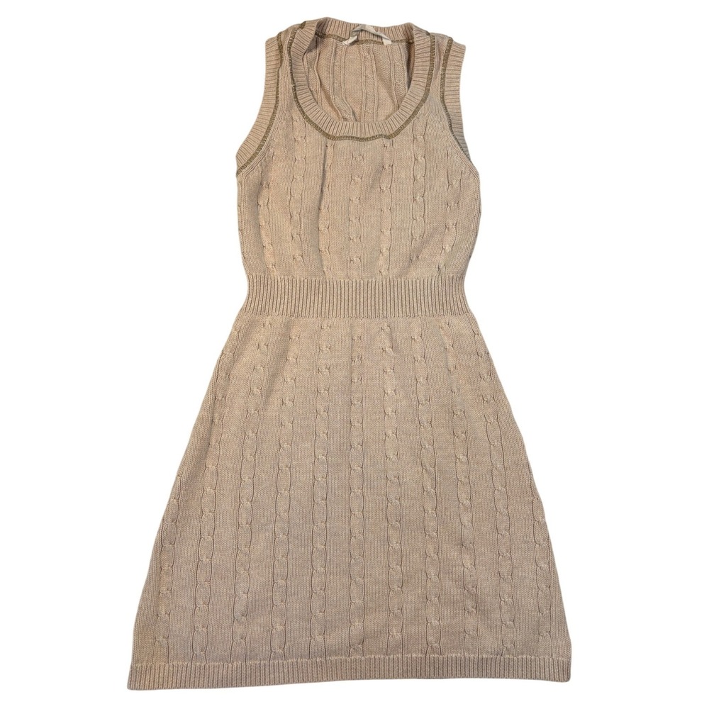 Athleta Tan Cable Knit Cotton Cashmere Sweater Dress Sleeveless Size M 773826
